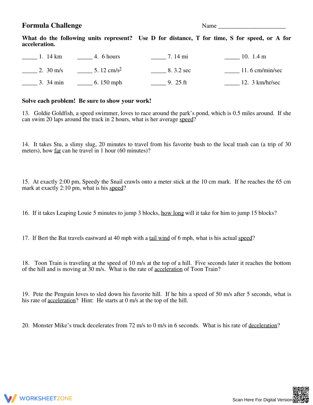 Acceleration Practice Worksheet - Page 1