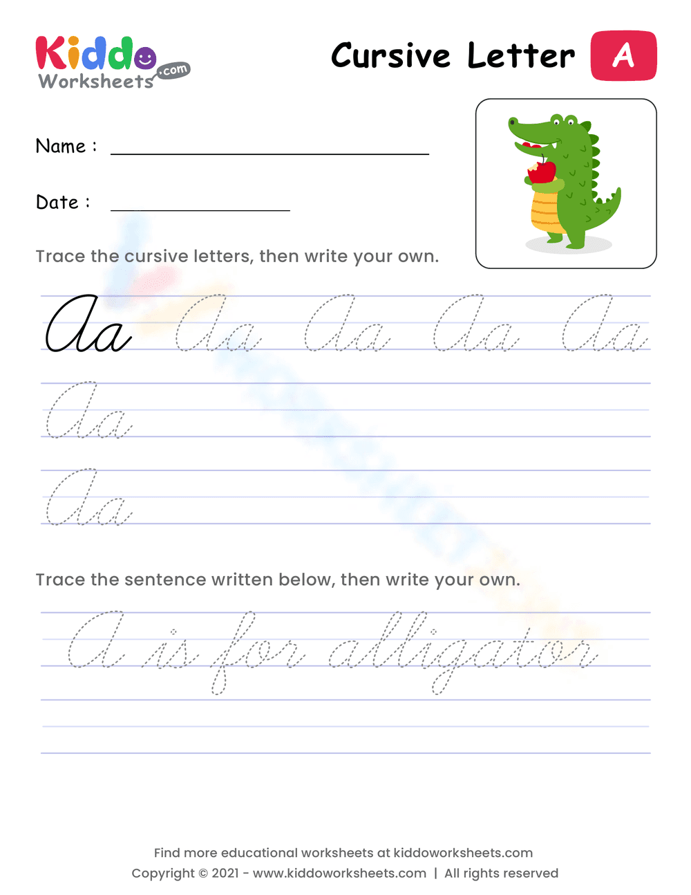 Cursive Letter A Practice - Page 1