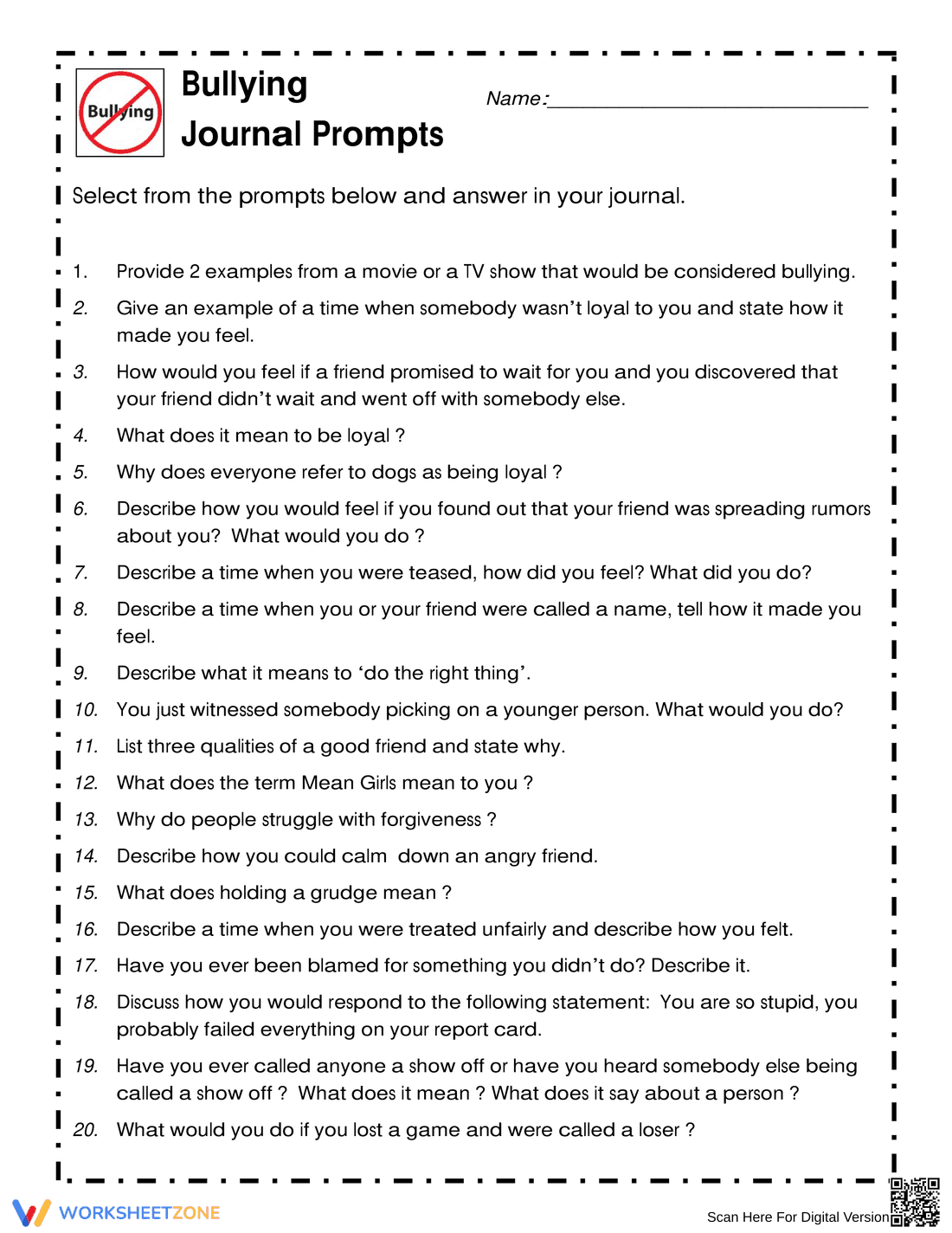 Bullying Journal Prompts: Reflect and Prevent - Page 1