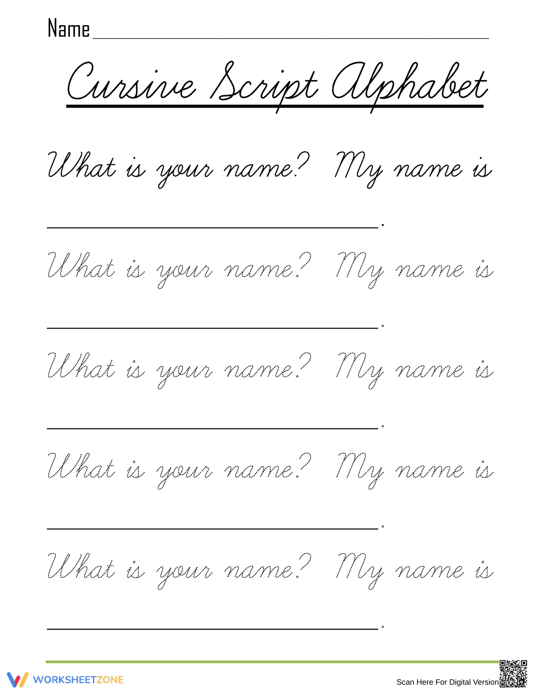 Printable Cursive Name Writing Worksheet | Grade 2 - Page 1