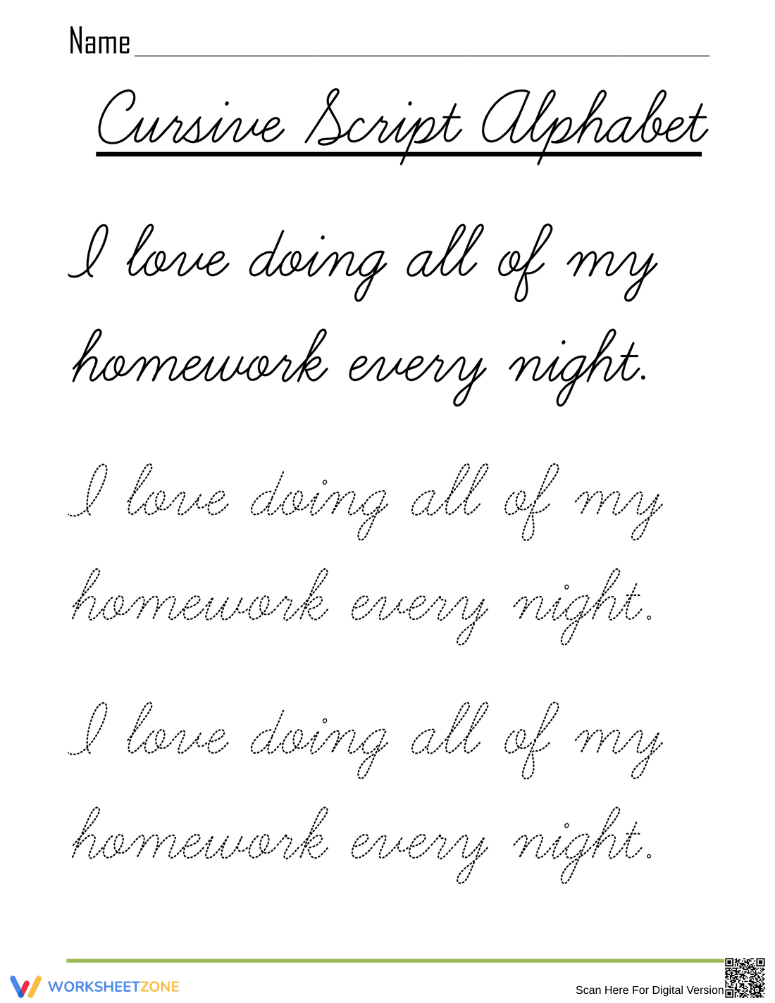 Cursive Script Alphabet Worksheet: Handwriting Practice - Page 1