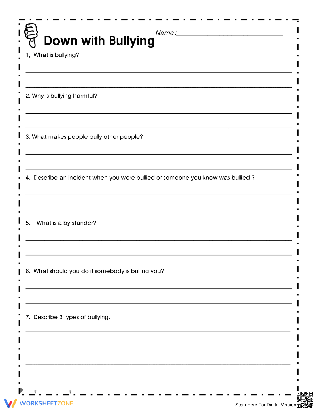 Down with Bullying: An Anti-Bullying Awareness Worksheet - Page 1