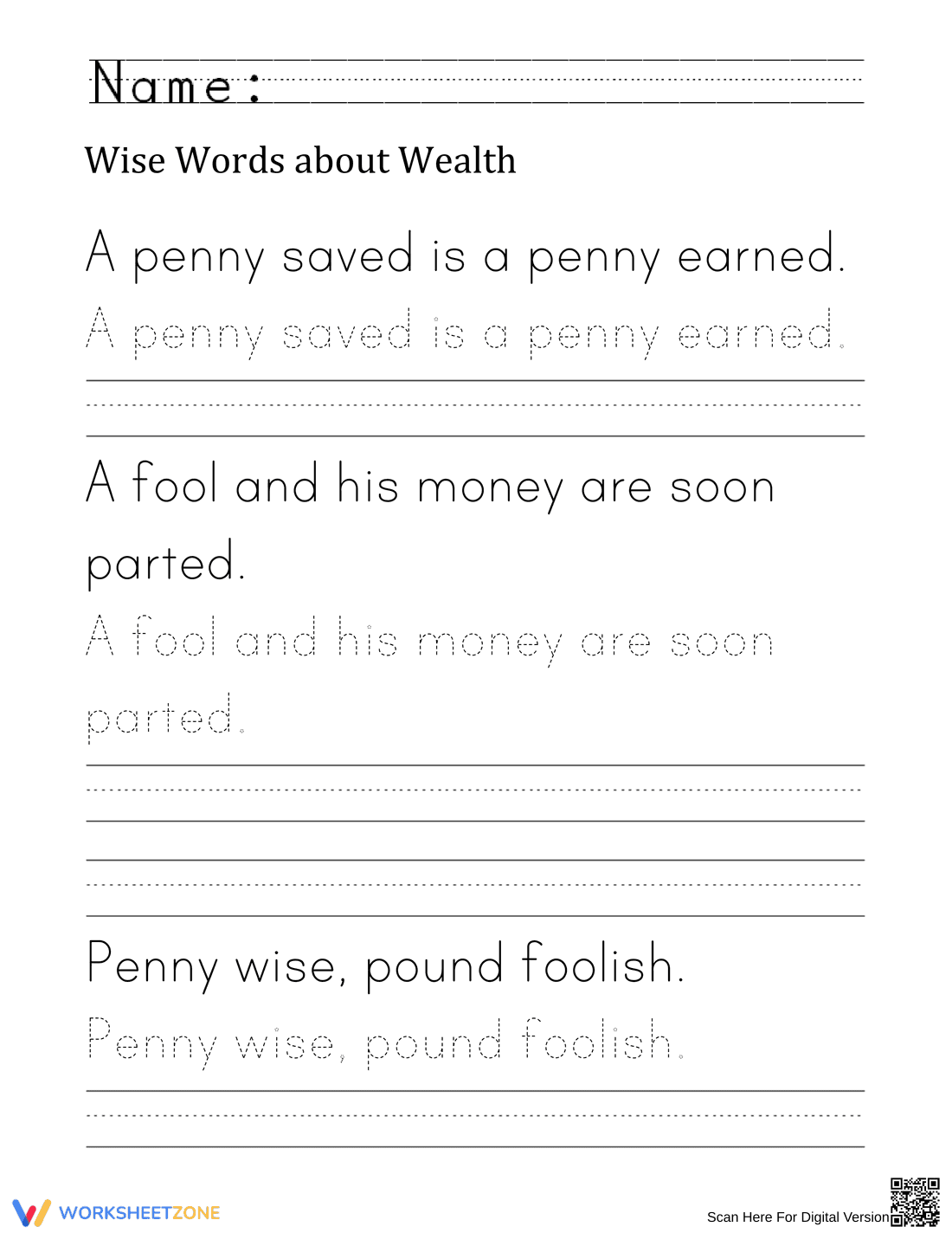 Wise Words About Wealth: Financial Literacy Worksheet - Page 1