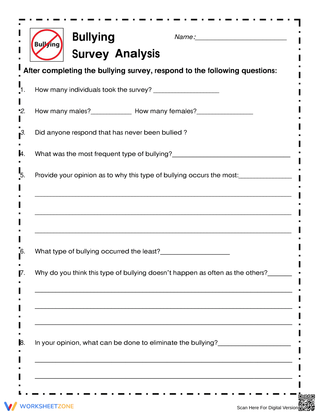 Bullying Survey Analysis Worksheet: Understanding Bullying - Page 1