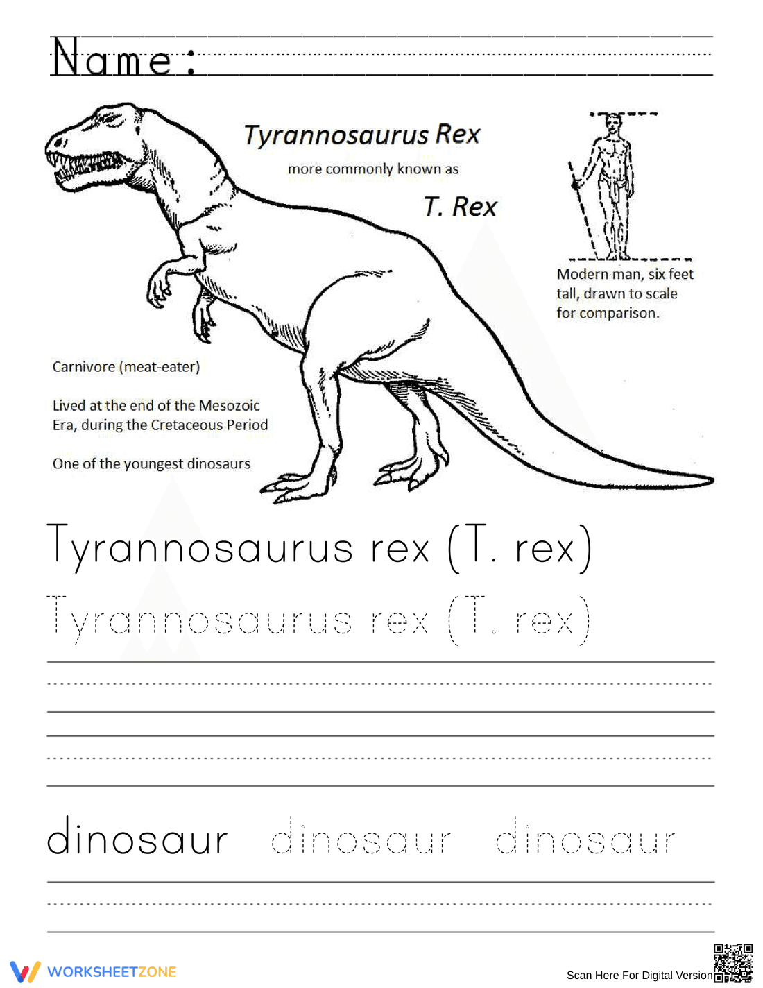 Printable T-Rex Handwriting Worksheet | Grade 2 - Page 1