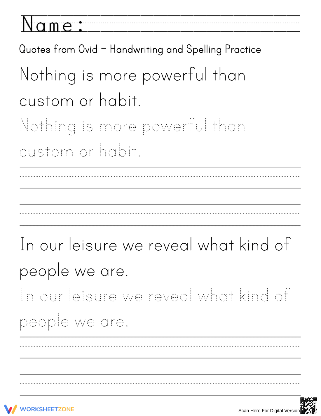 Ovid Quotes Handwriting Worksheet | Grade 3 Printable - Page 1