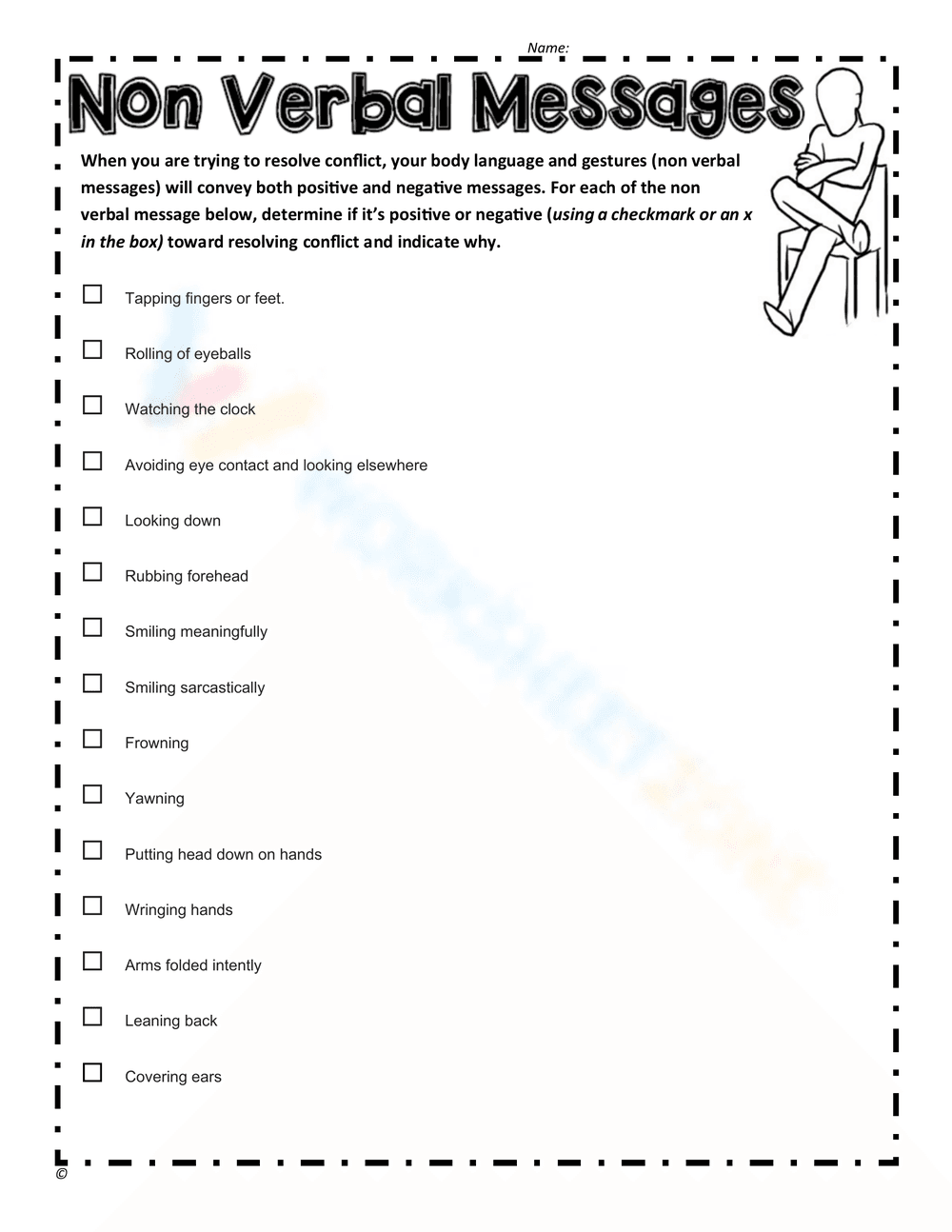 Non-Verbal Messages Worksheet: Understanding Communication - Page 1