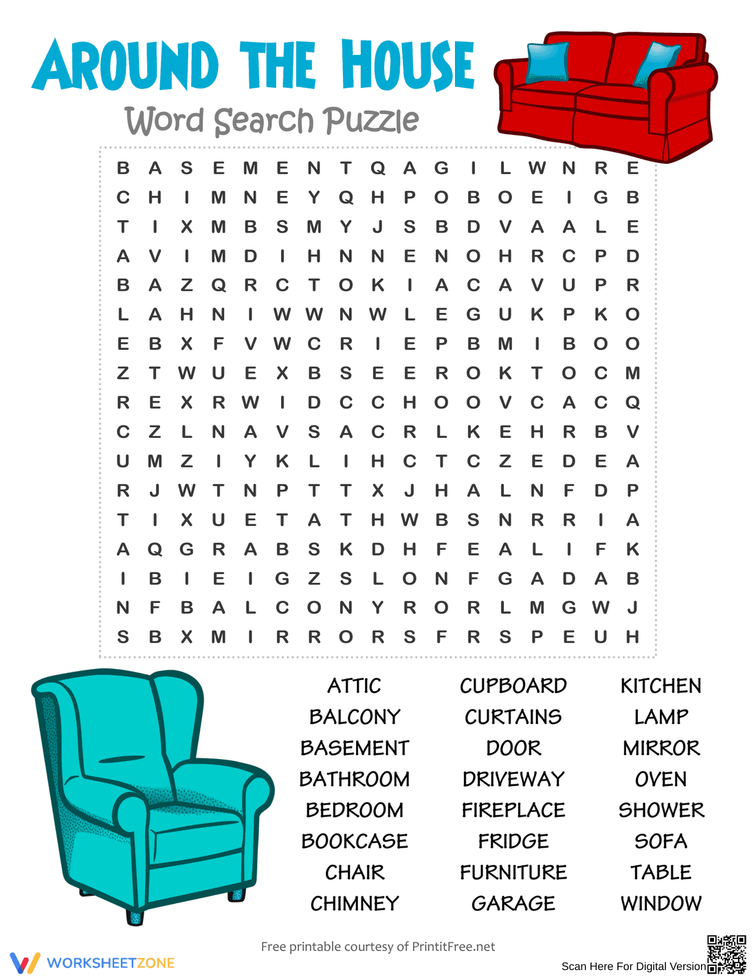 Around the House Worksheet: Vocabulary Builder - Page 1