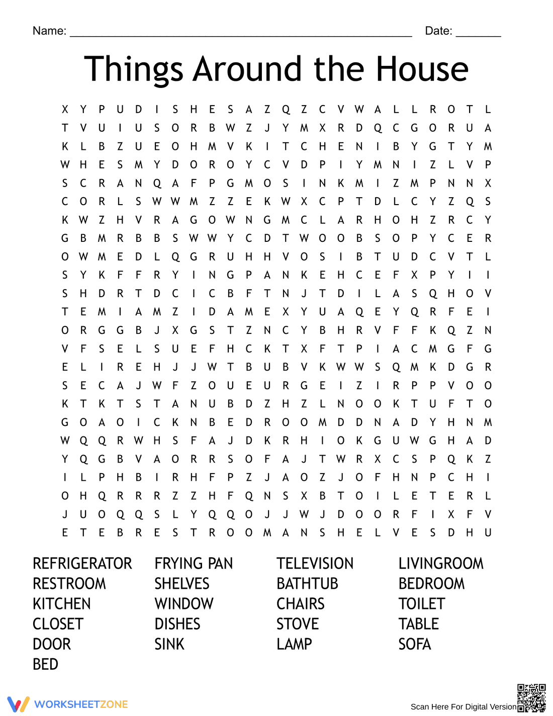 Things Around the House: Vocabulary Worksheet - Page 1