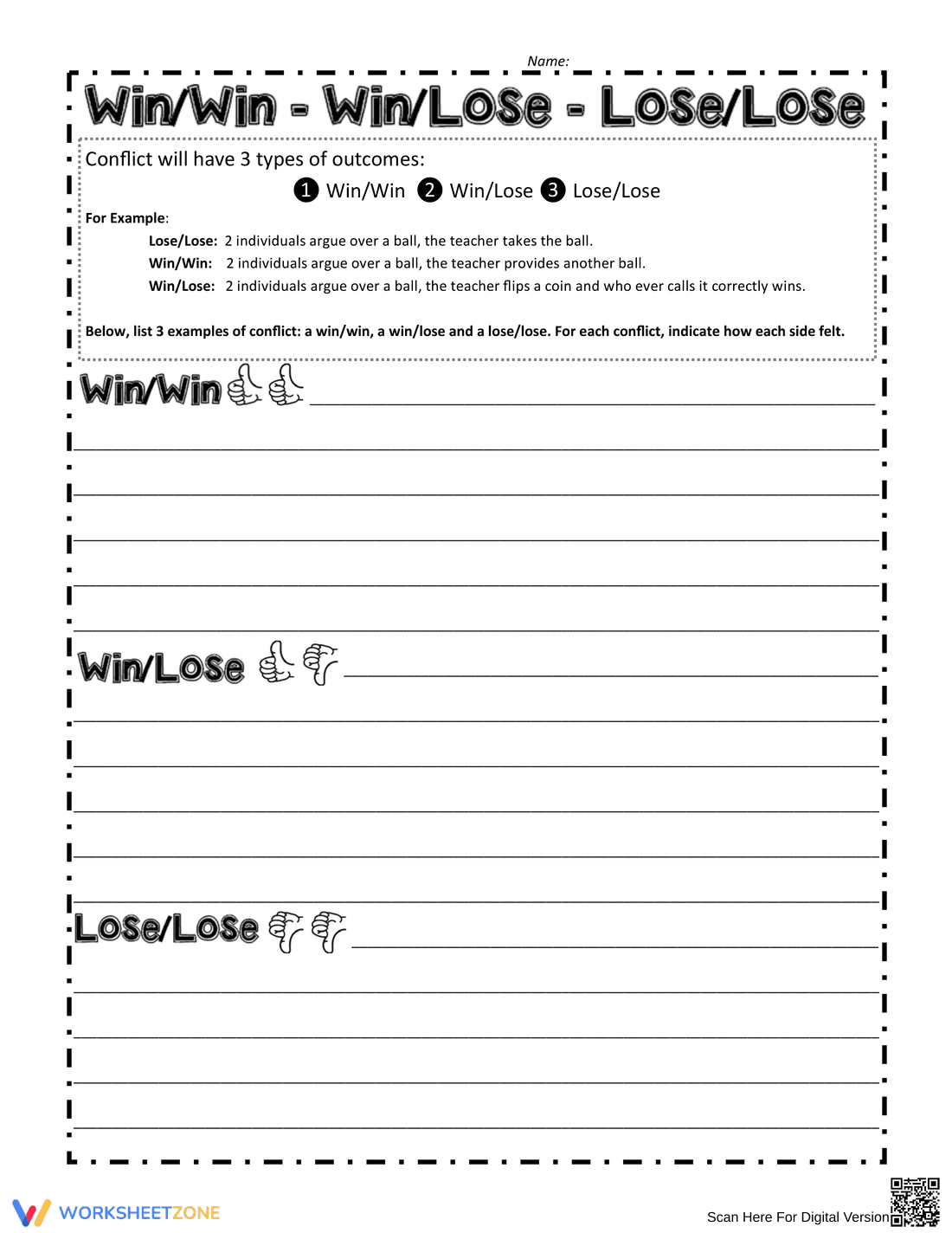 Conflict Outcomes Worksheet: Resolution Strategies - Page 1