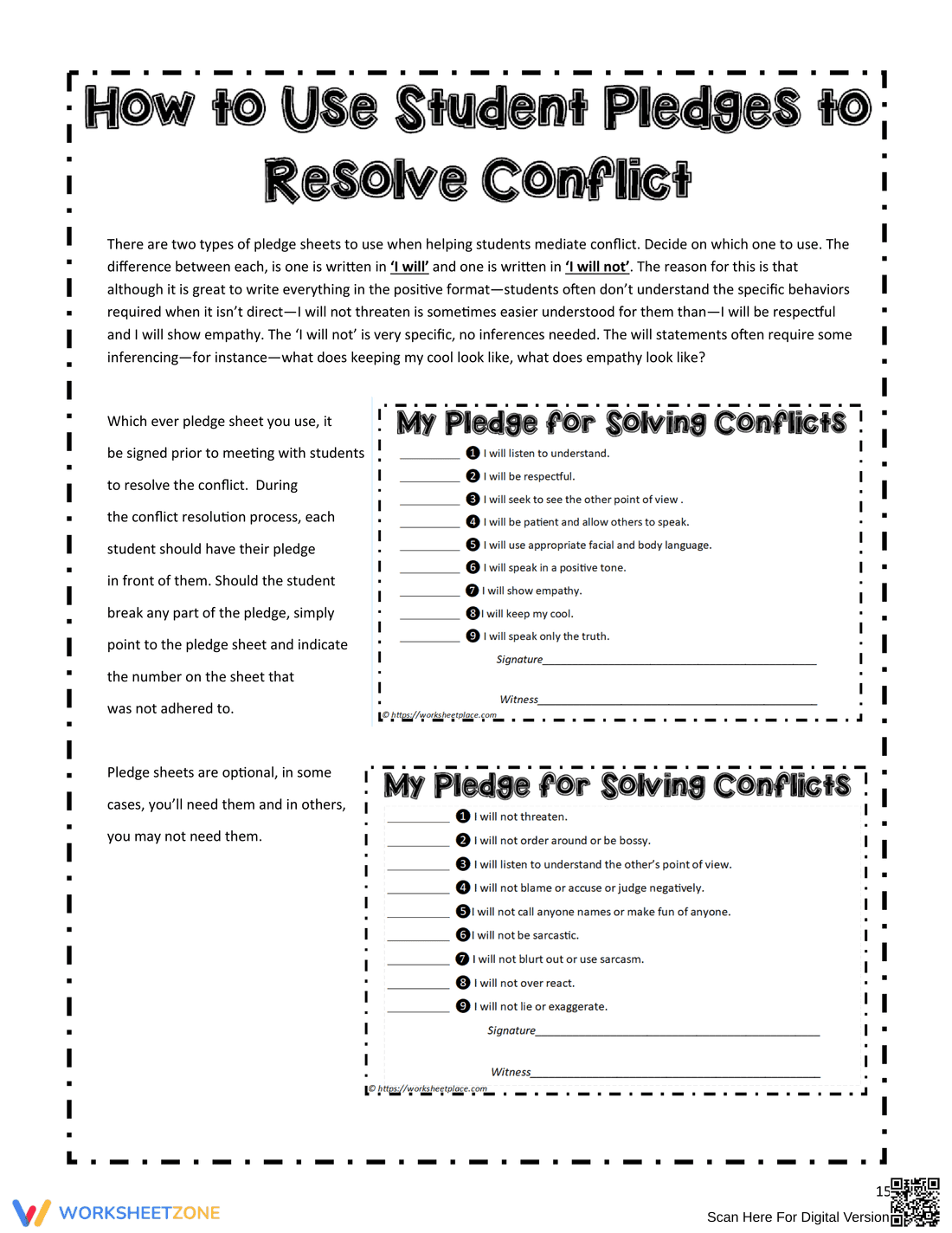Conflict Pledge Sheets: Promote Positive Resolution - Page 1