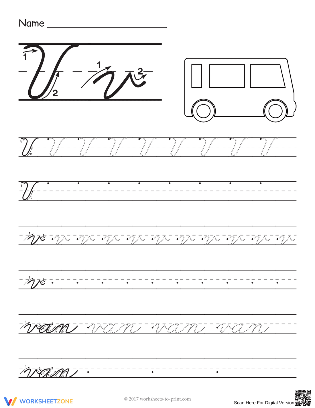 V for Van Worksheet: Learning the Letter V - Page 1