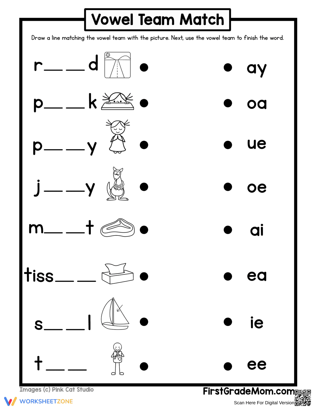 Vowel Team Match 3: Enhancing Phonics Skills - Page 1