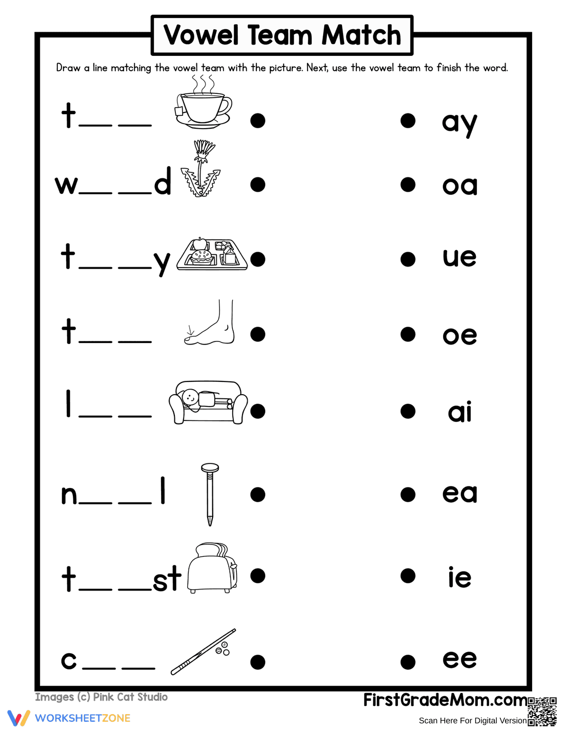 Match the Vowel Team worksheet - Page 1