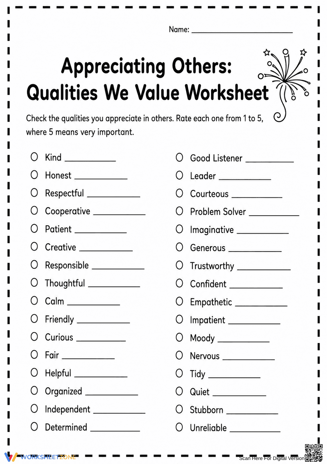 Appreciating Others Worksheet | Grade 6-9 Essential - Page 1