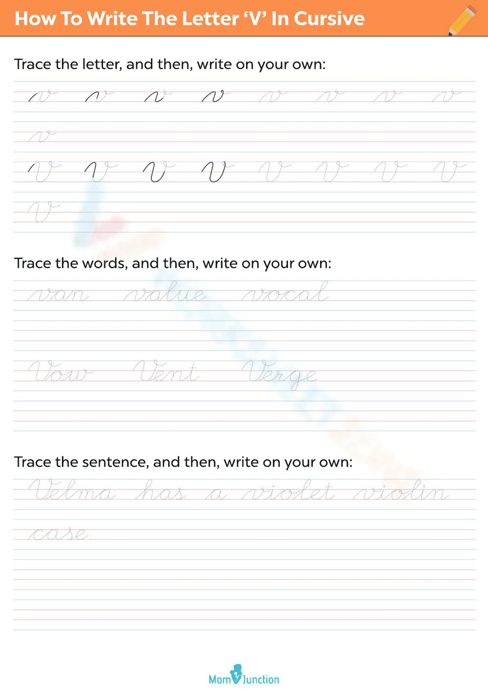 How to Write Letter V in Cursive Worksheet - Page 1