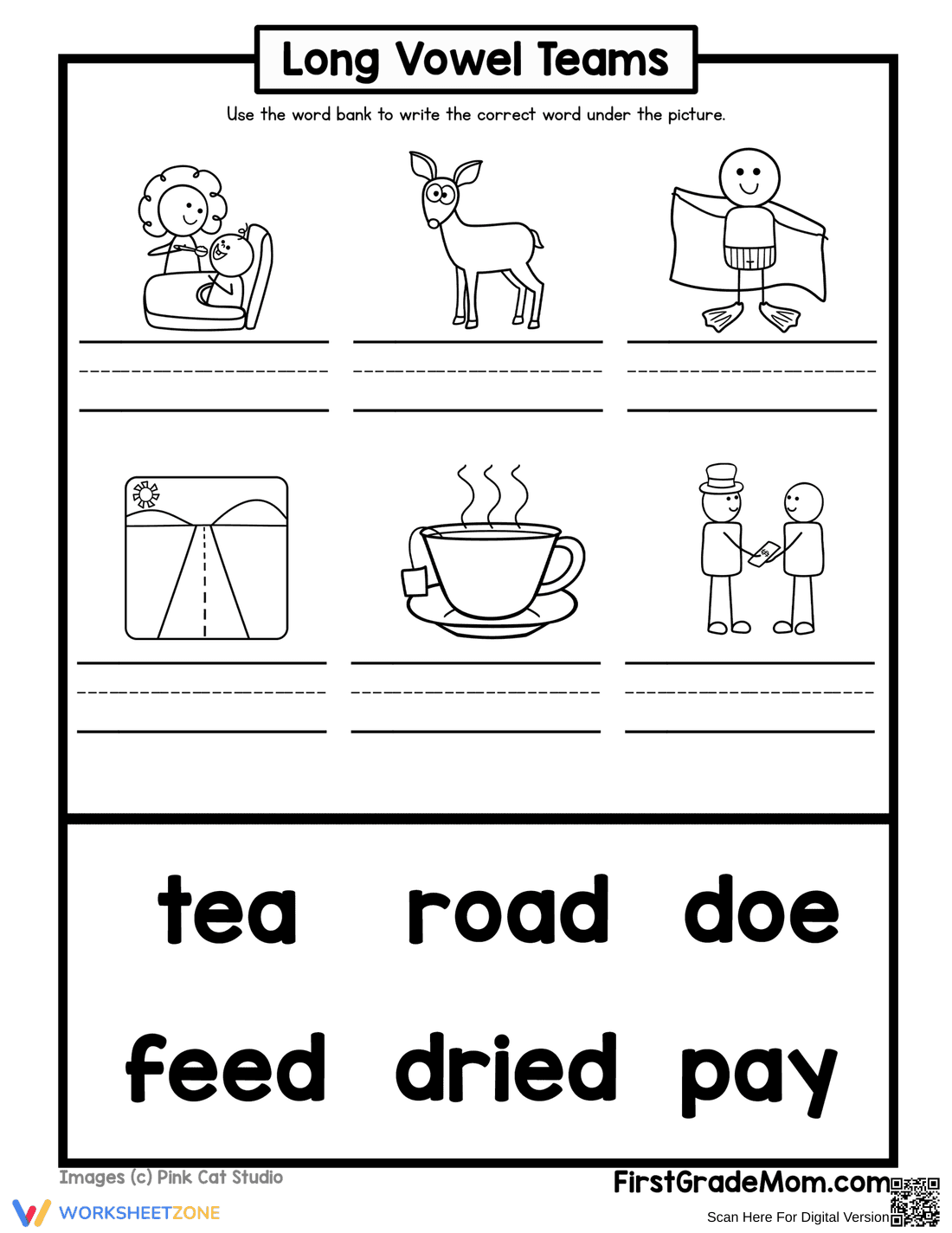 Long Vowel Team Identification Worksheet 2 - Page 1