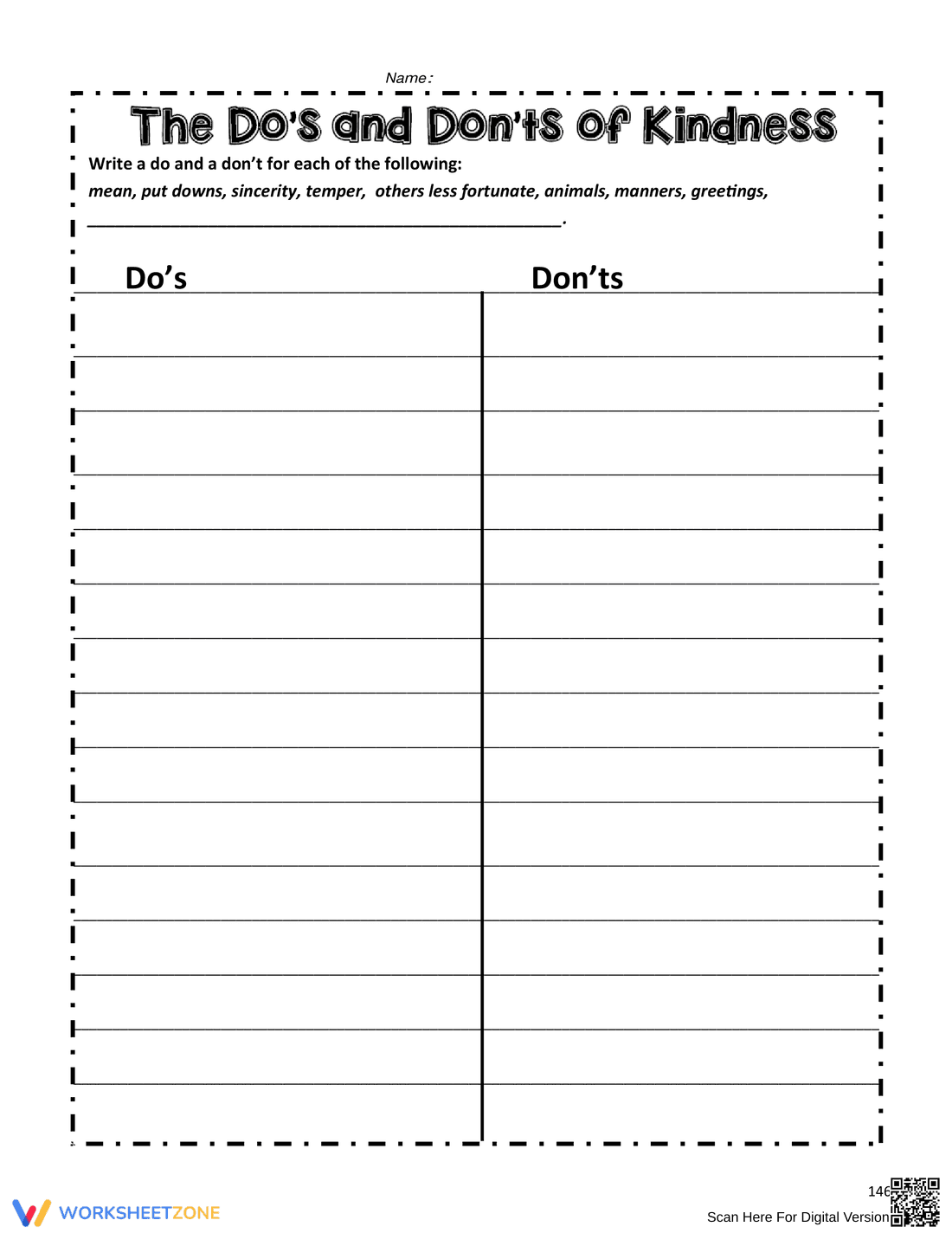 The Do's and Don'ts of Kindness Worksheet - Page 1