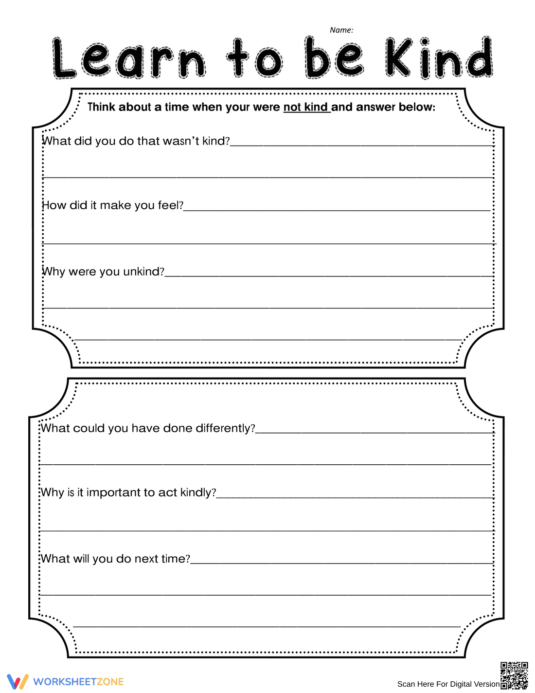 Learn to Be Kind Worksheet for Students - Page 1