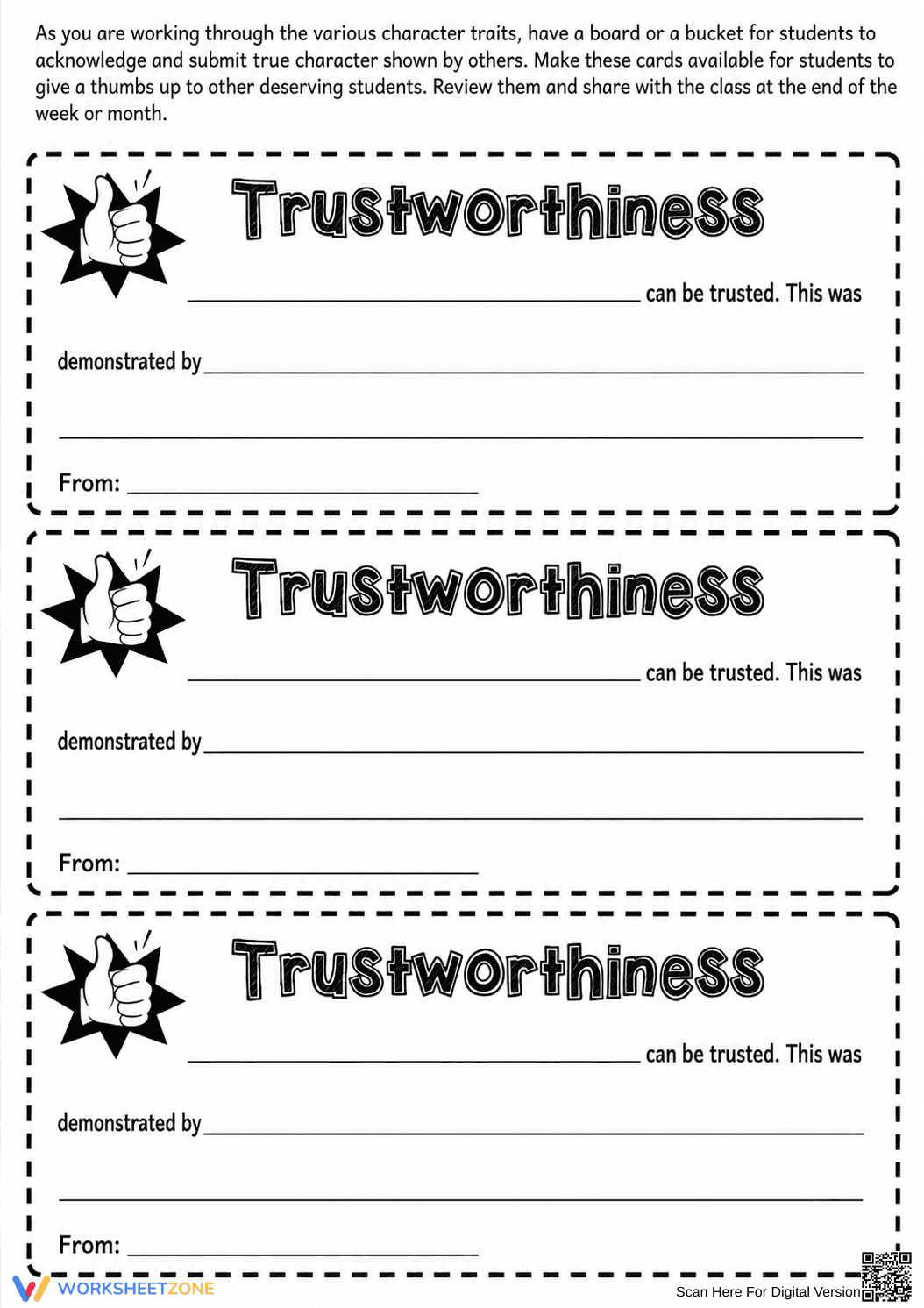 Essential Trustworthiness Slips | Grade 6-7 Social Skills - Page 1