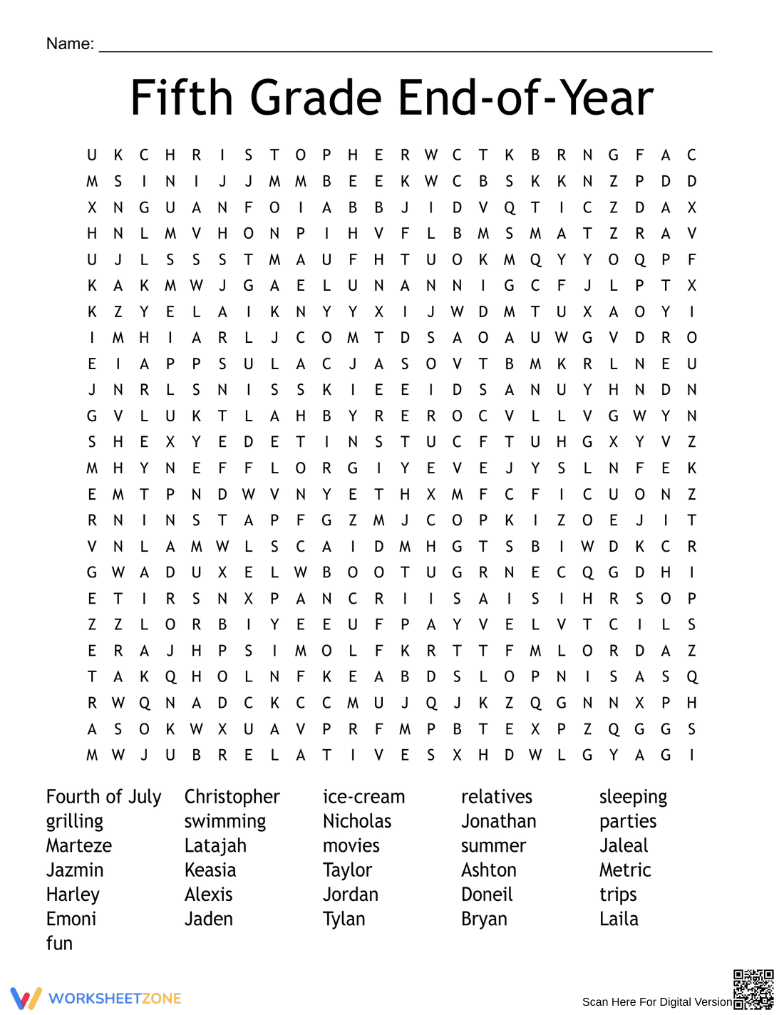 Fifth Grade End of Year Worksheet - Page 1