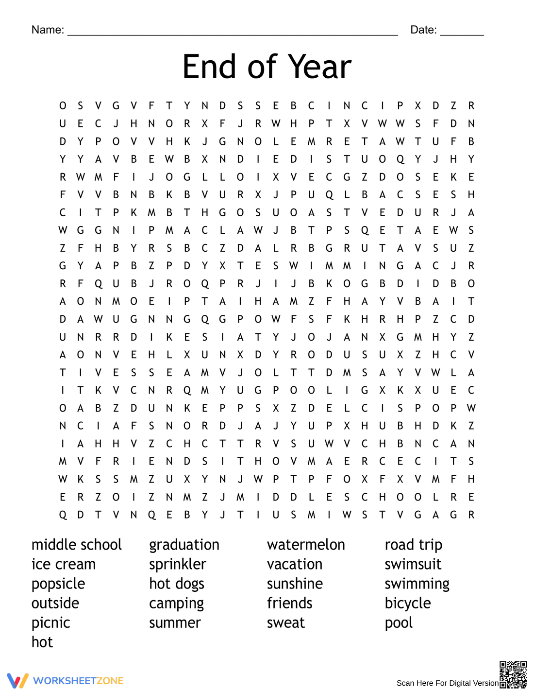 Grade 3 End of Year Vocabulary — Printable Word Search - Page 1