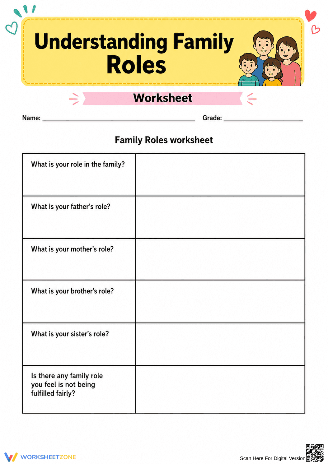 Printable Family Roles Worksheet | Social Skills Guide - Page 1