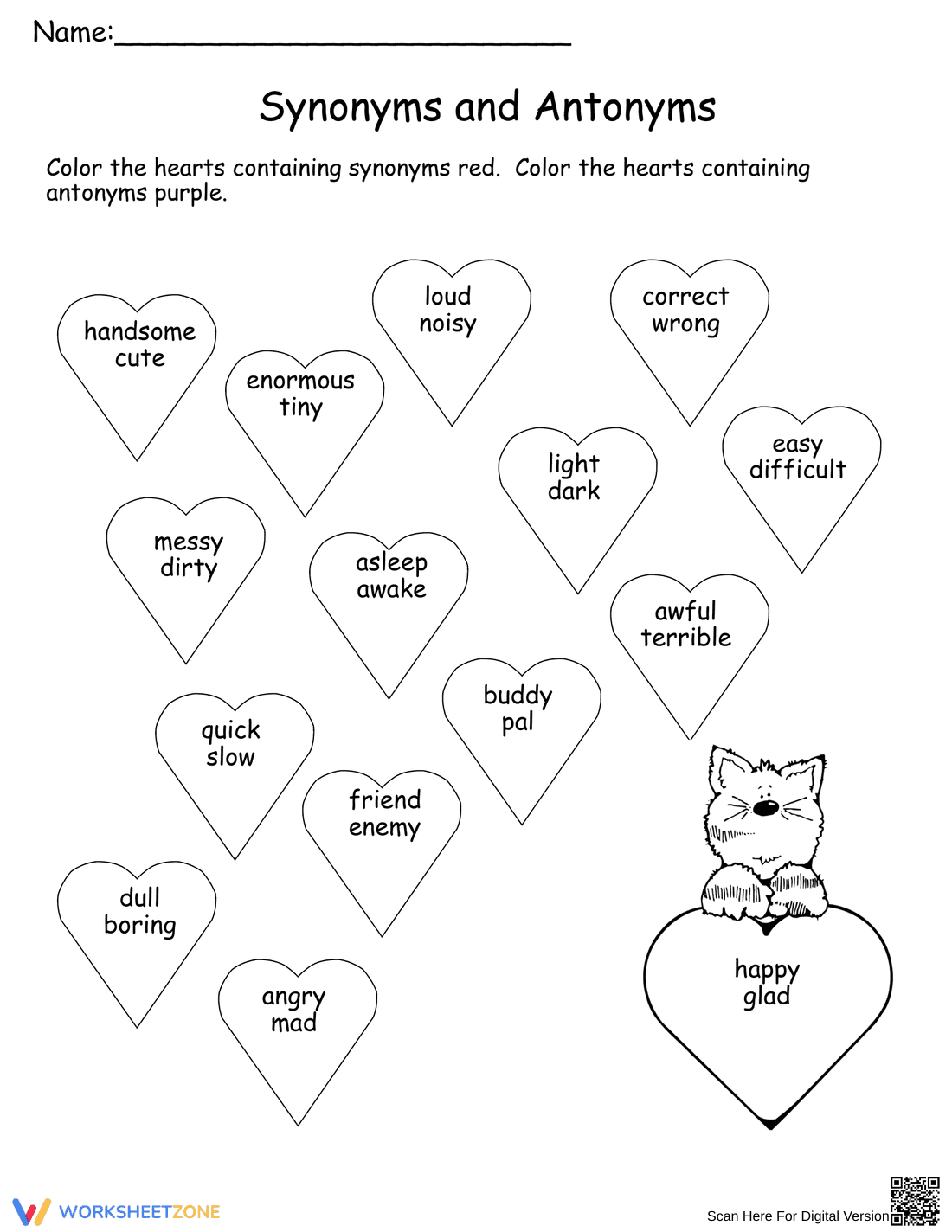 Valentine's Day Synonyms and Antonyms Worksheet - Page 1