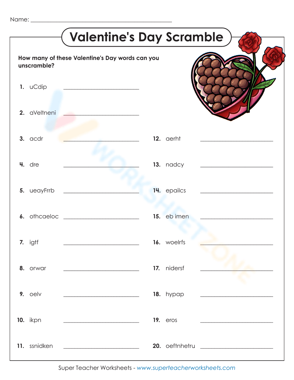 Valentine's Day Word Scramble - Page 1