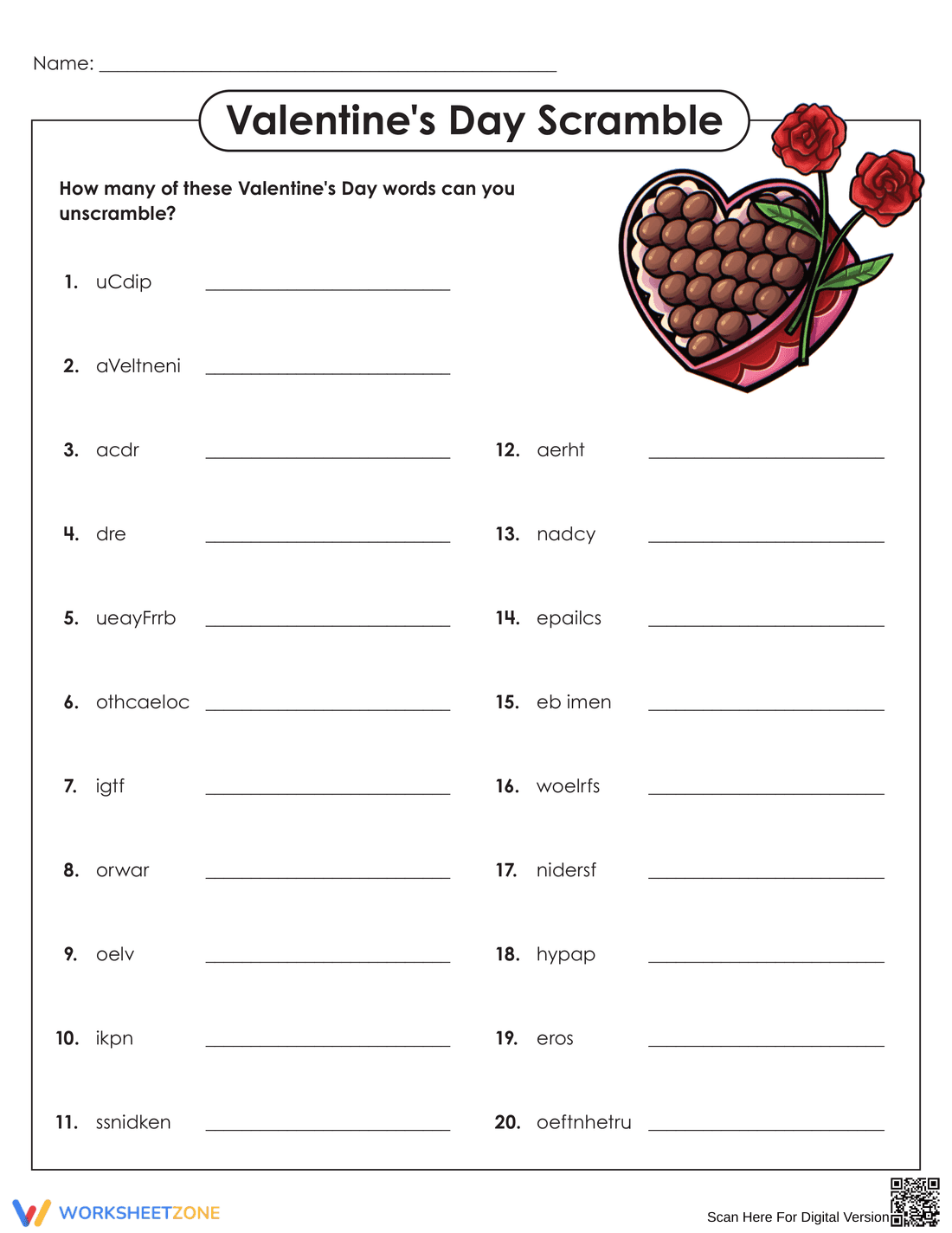 Valentine's Day Word Scramble - Page 1