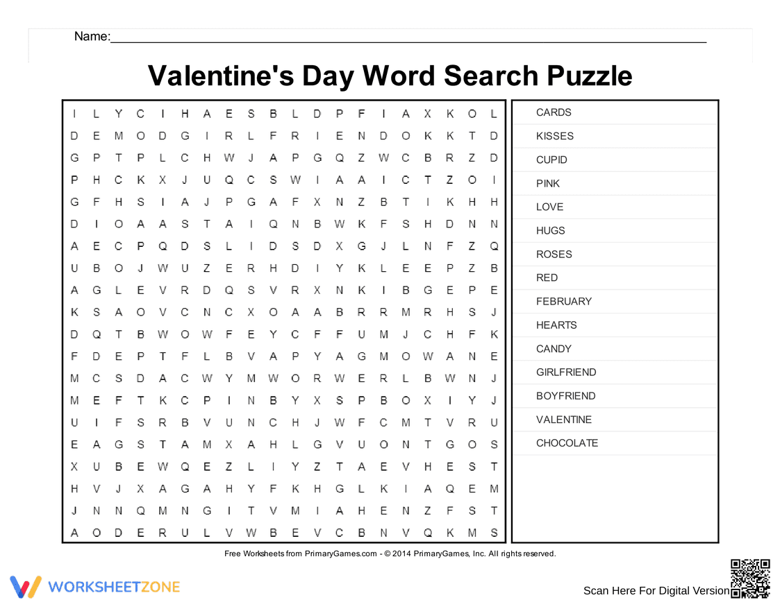 Valentine's Day Word Search Puzzle - Page 1
