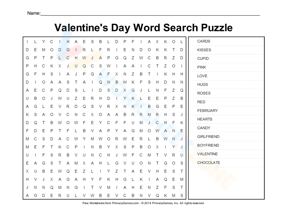Valentine's Day Word Search Puzzle - Page 1
