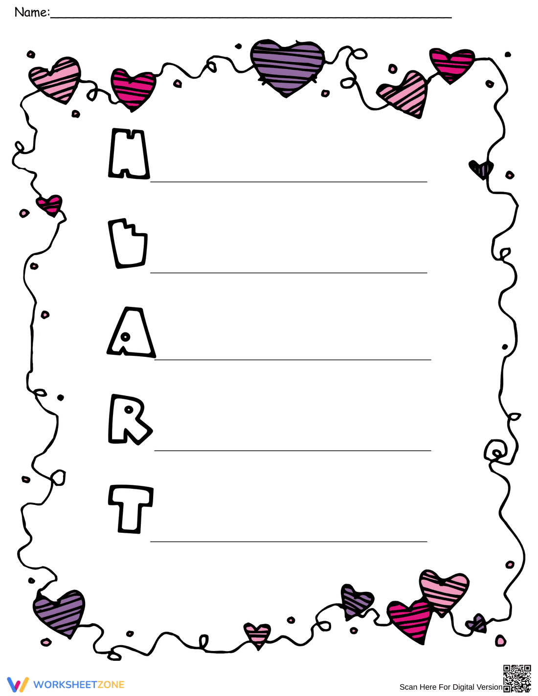 Heart Acrostic Poem Worksheet - Page 1