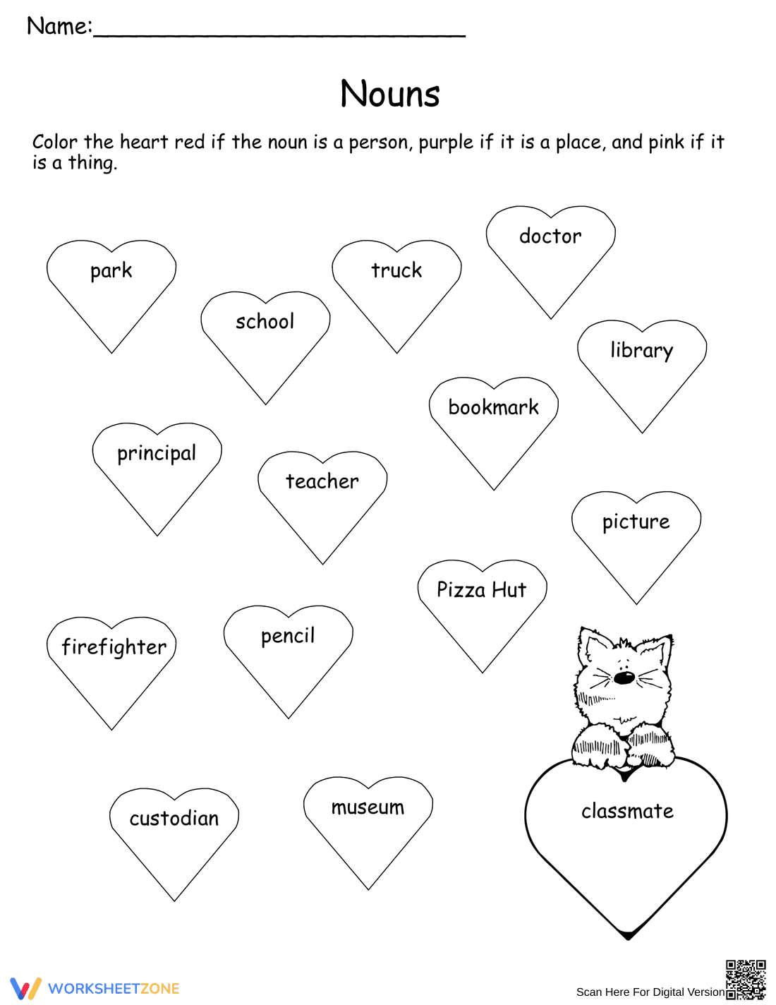 Valentine's Day Nouns Identification Worksheet - Page 1