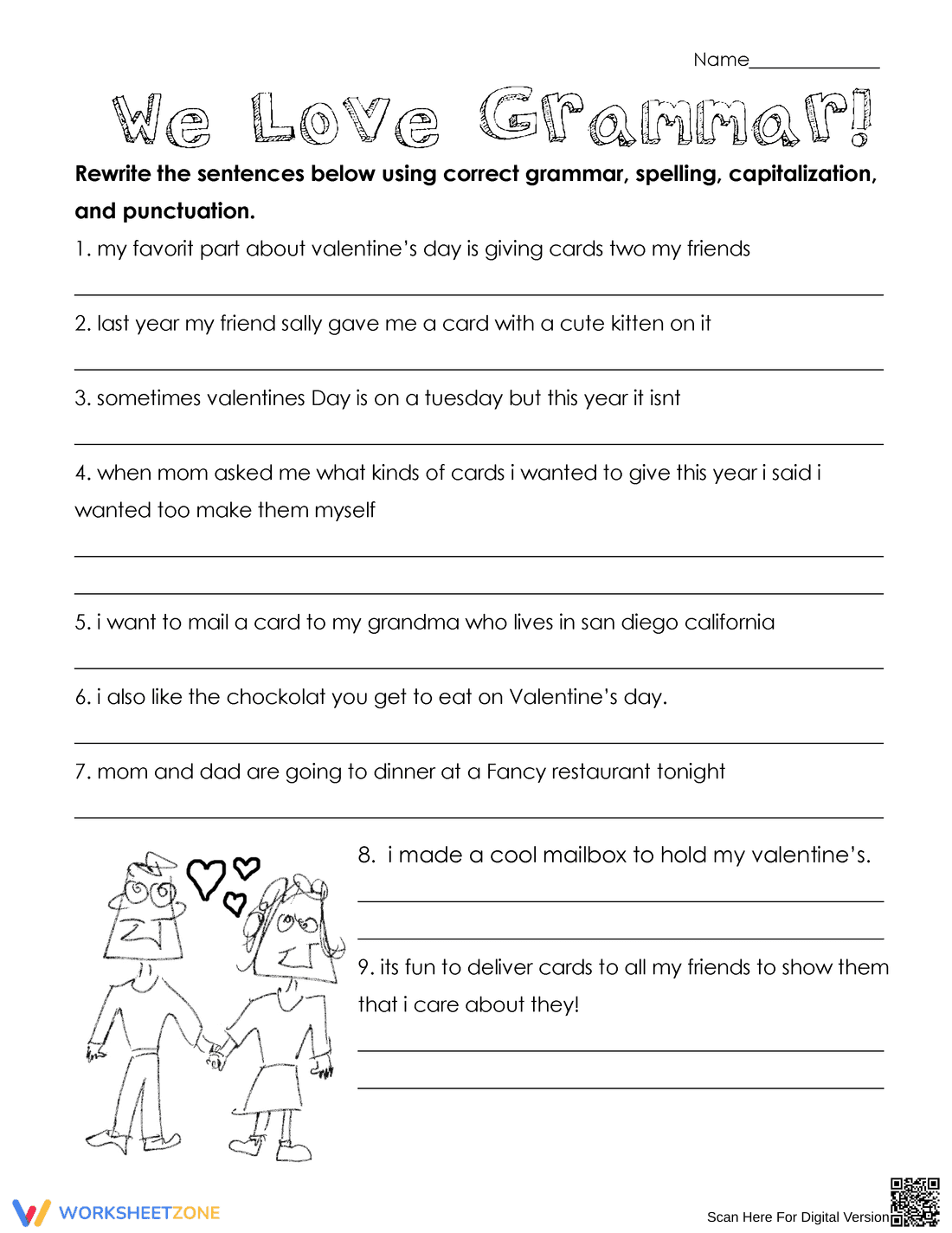 We Love Grammar Valentine's Day Worksheet - Page 1
