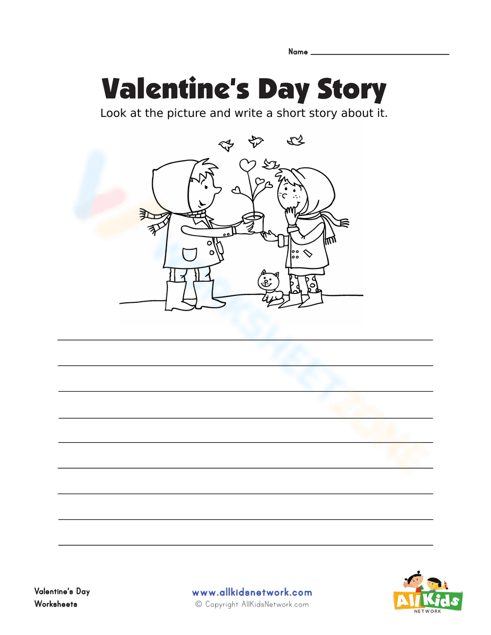 Valentine's Day Story Writing Worksheet - Page 1