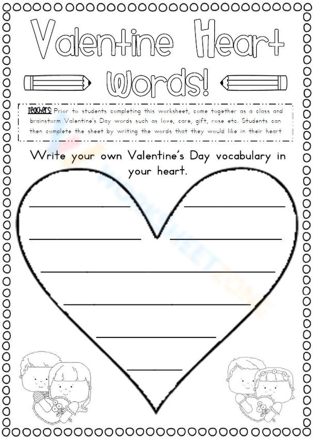 Valentine Heart Words Worksheet - Page 1