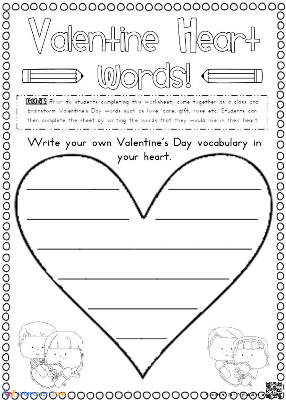 Valentine Heart Words Worksheet - Page 1