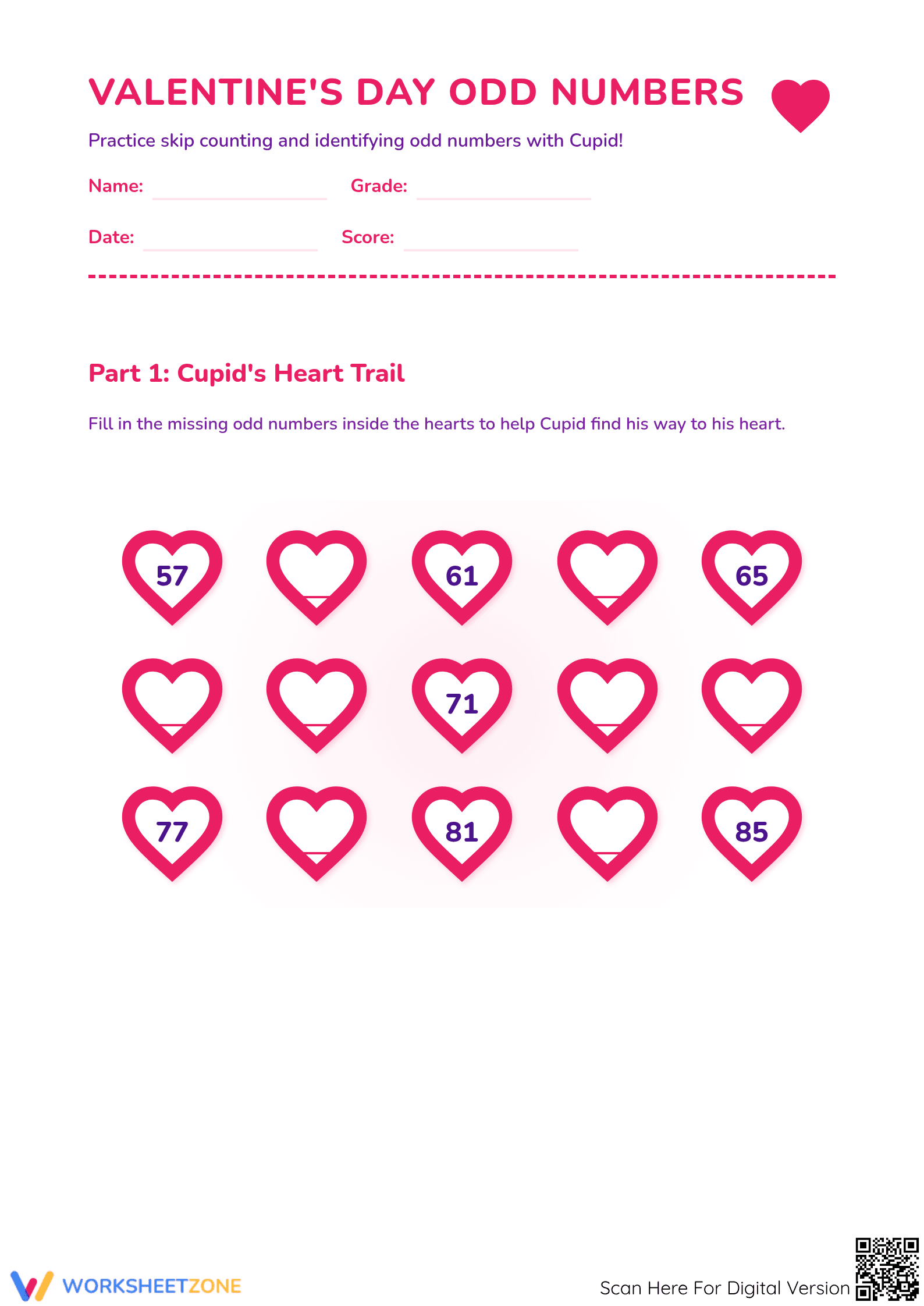 Valentine's Day Odd Numbers | Essential Grade 3 Math - Page 1