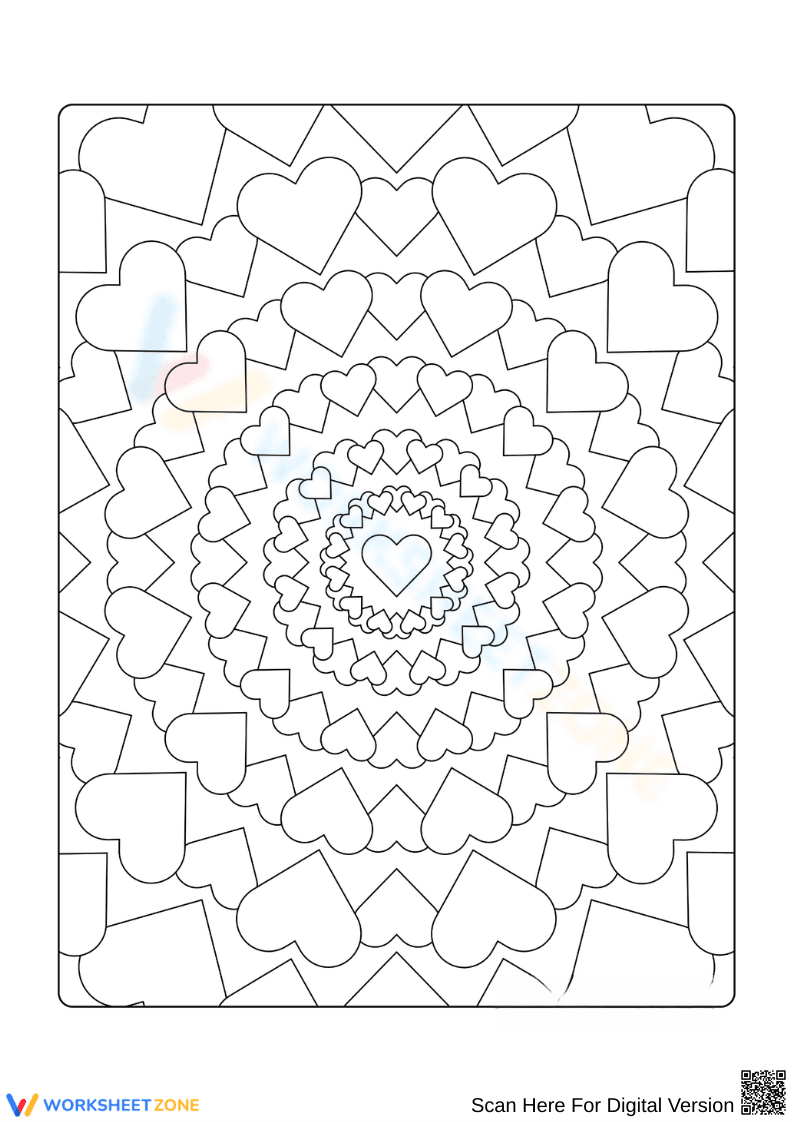 Love-Themed Mandala Coloring Page - Page 1