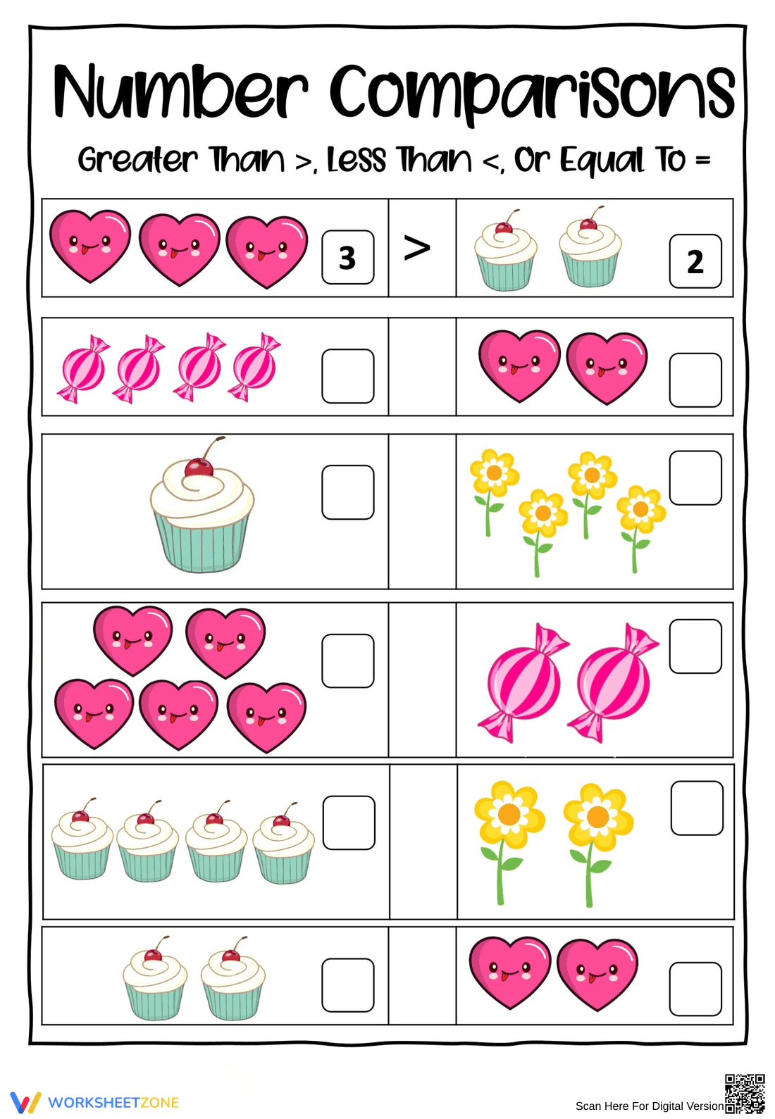 Valentine's Sweet Number Comparison Worksheet - Page 1