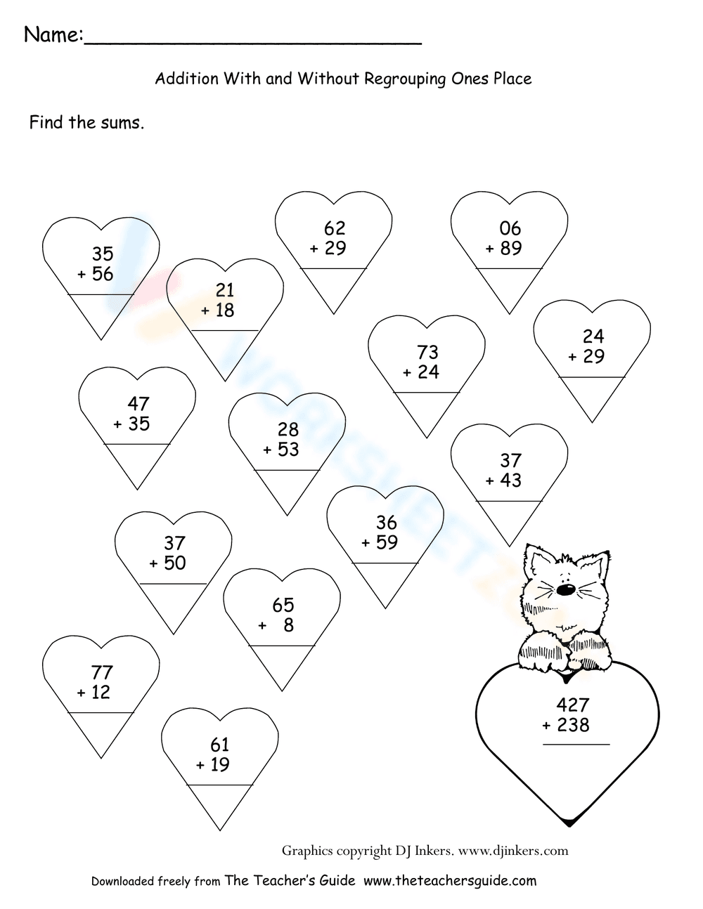 Valentine Addition Worksheet for Kids - Page 1