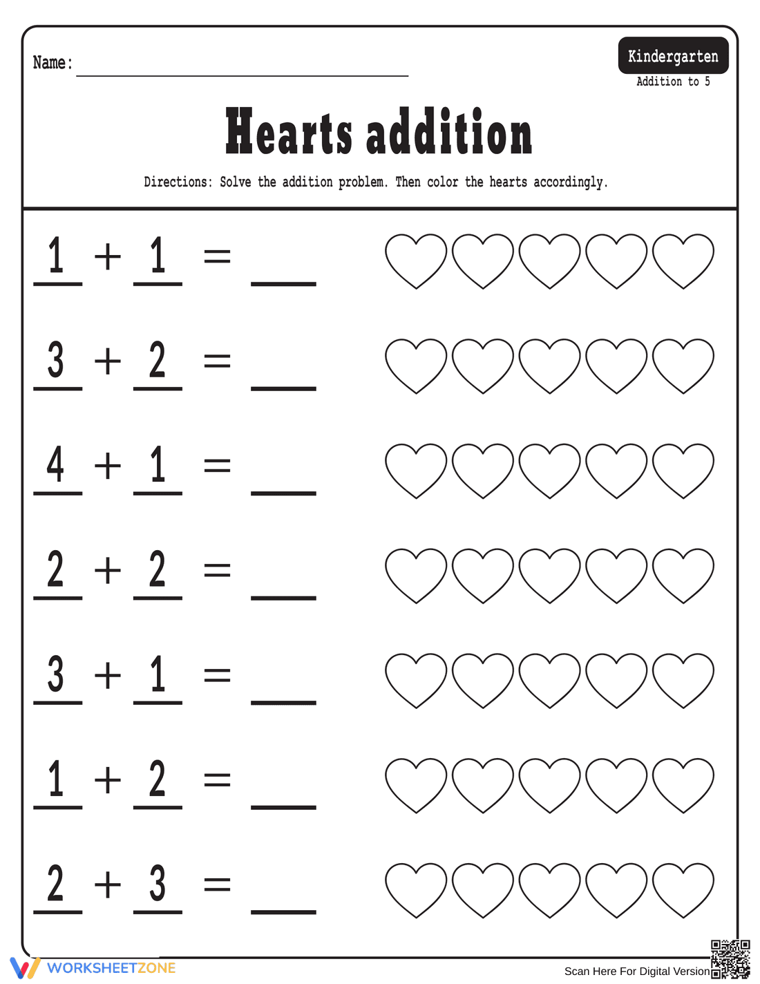 Valentine's Day Addition Worksheets - Page 1