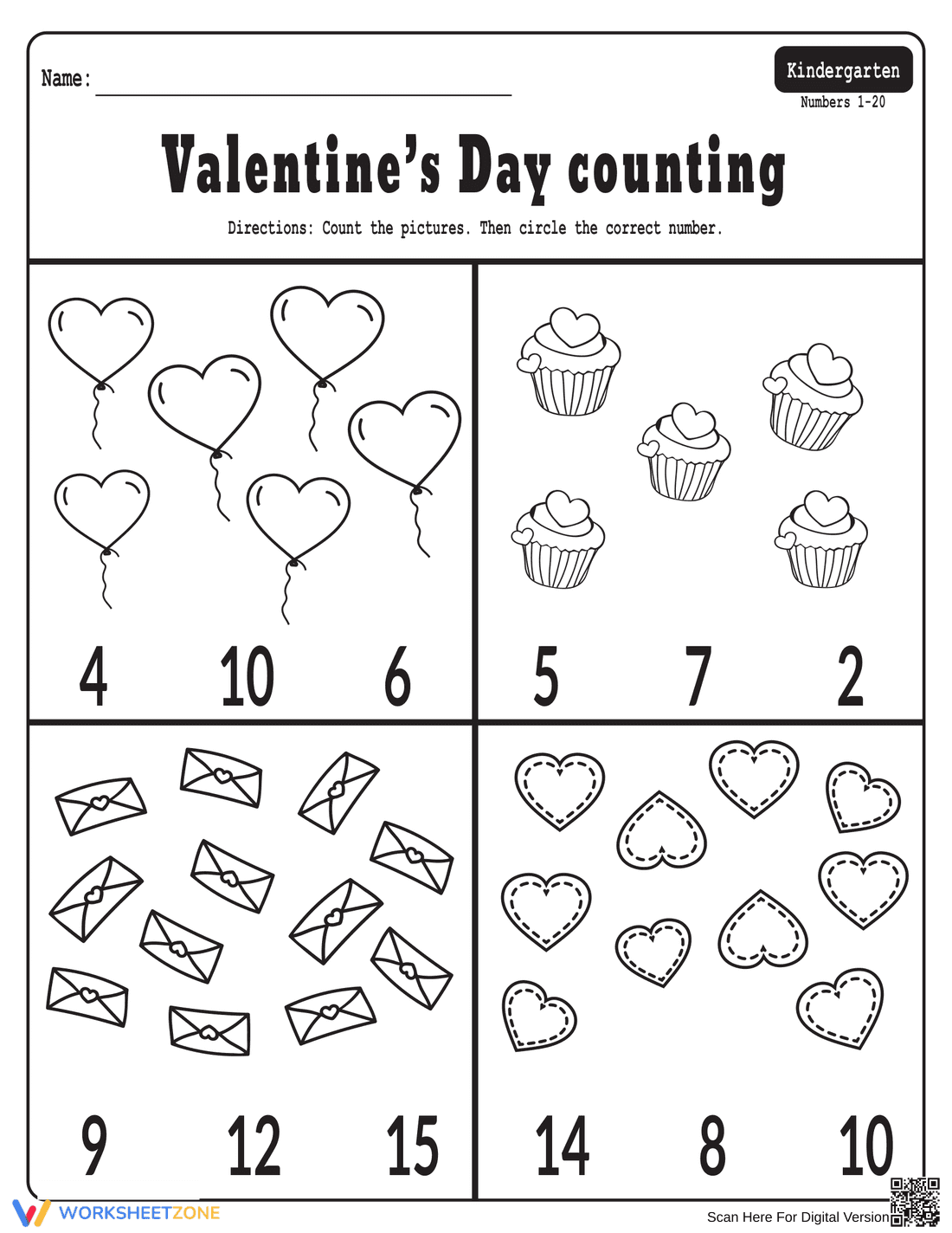 Valentine's Day Counting Worksheet - Page 1