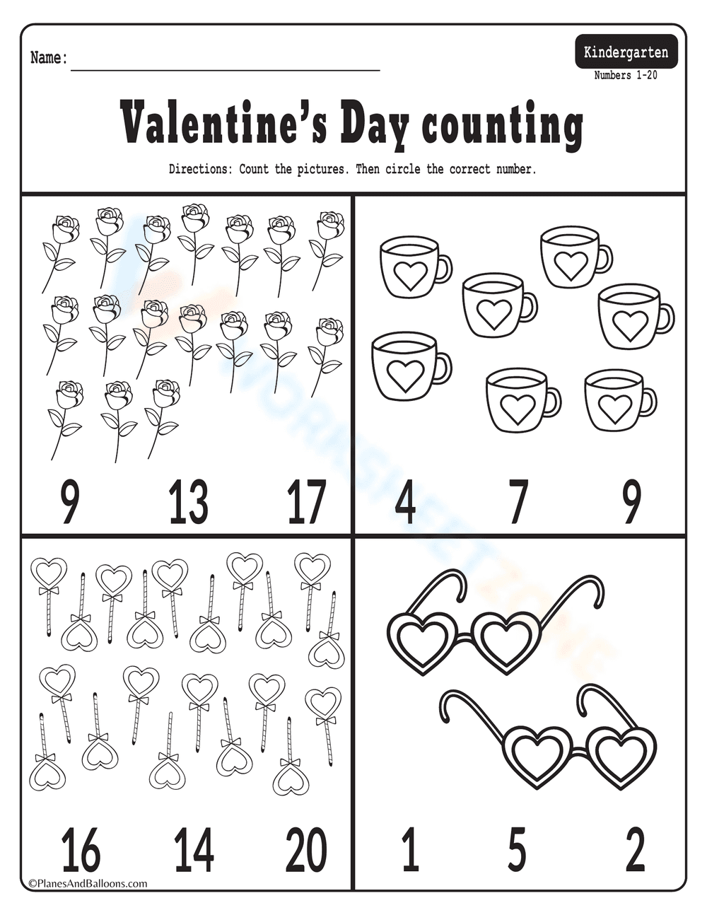 Valentine's Day Counting Worksheet - Page 1
