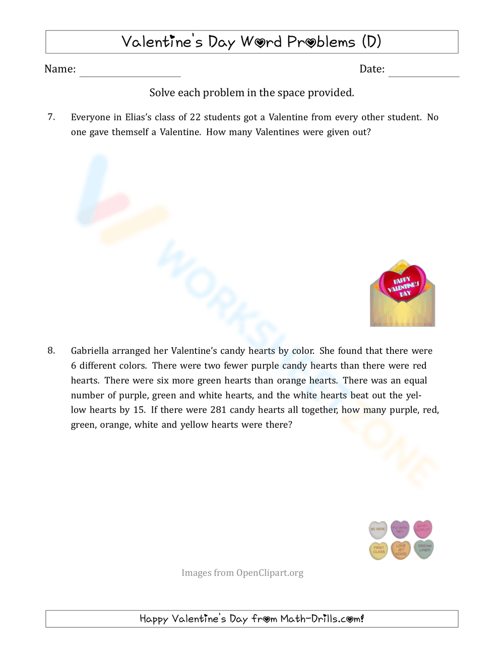 Valentine's Day Math Word Problems Practice - Page 1