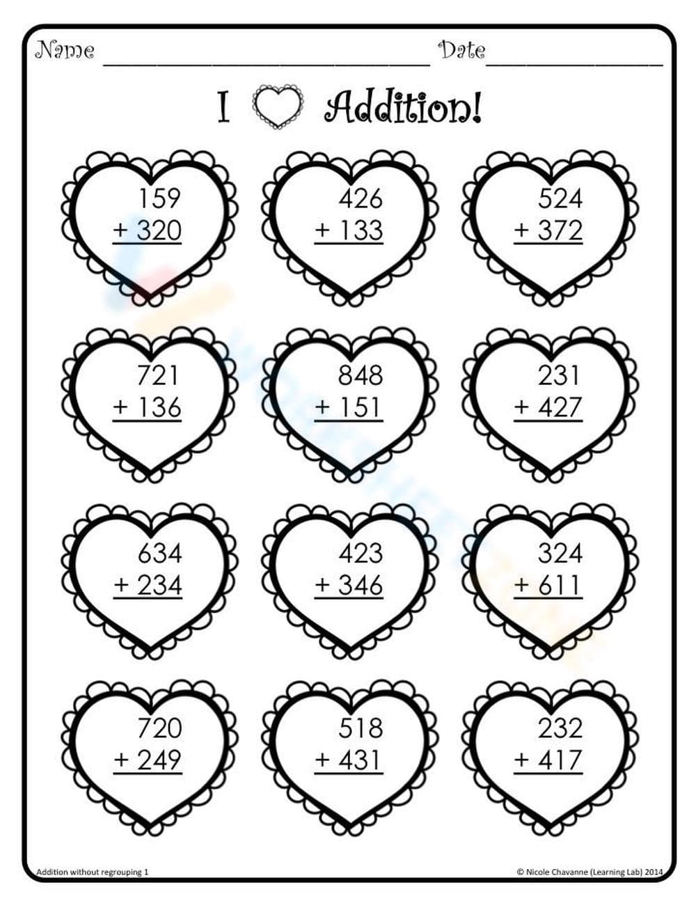 I Love Addition: Valentine's Day Worksheet - Page 1