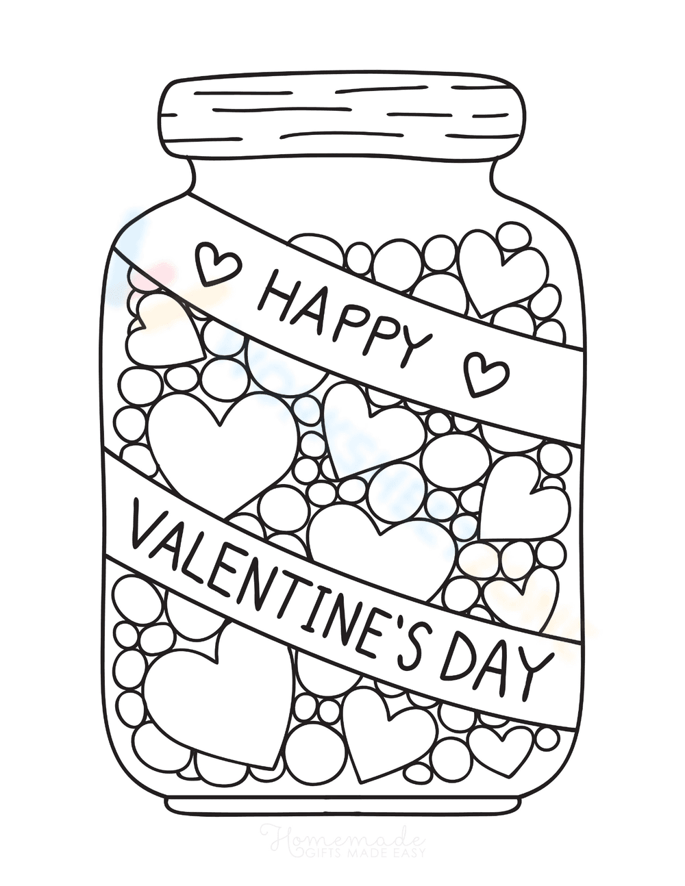 Valentine's Day Jar of Hearts | Printable Coloring Page - Page 1