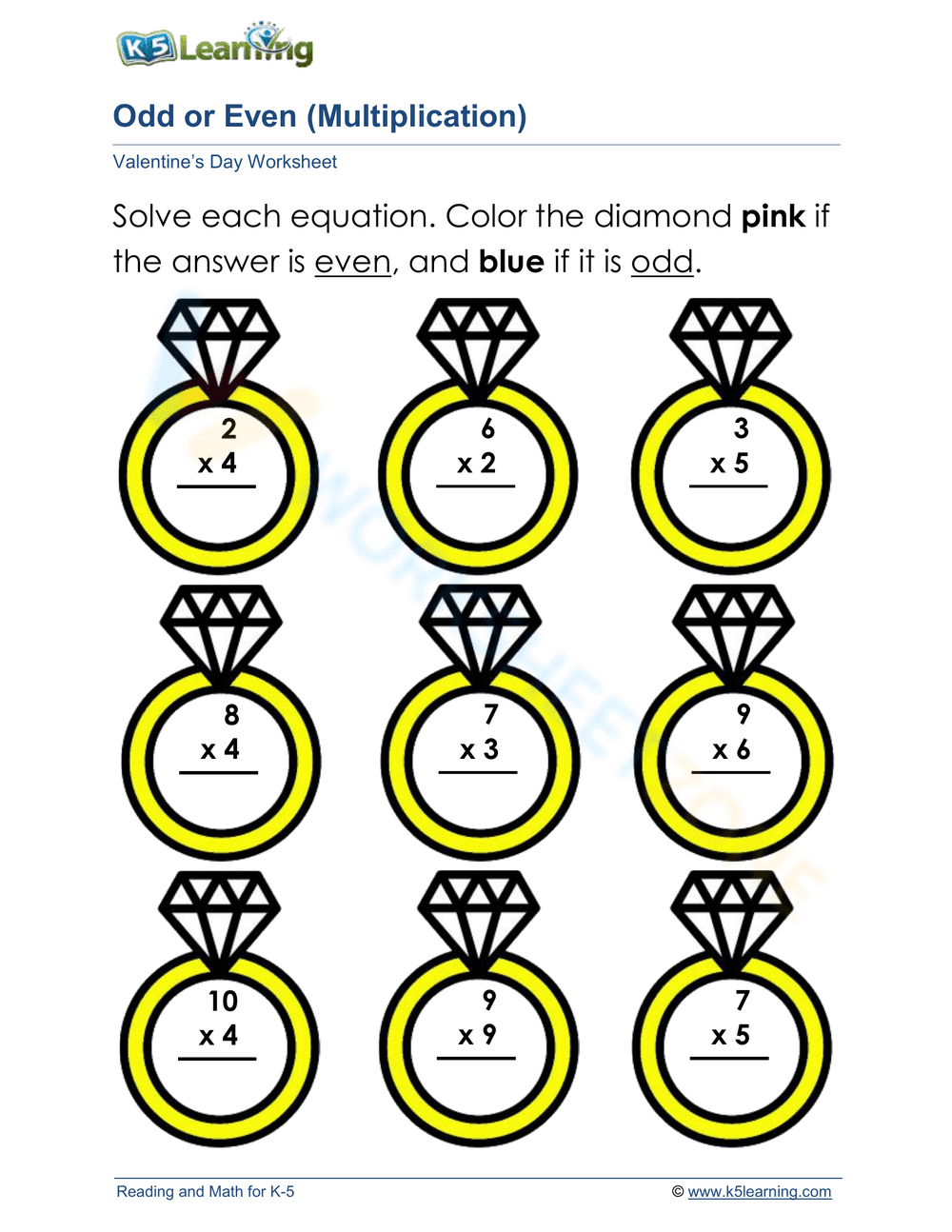 Heart Multiplication Facts Worksheet - Page 1