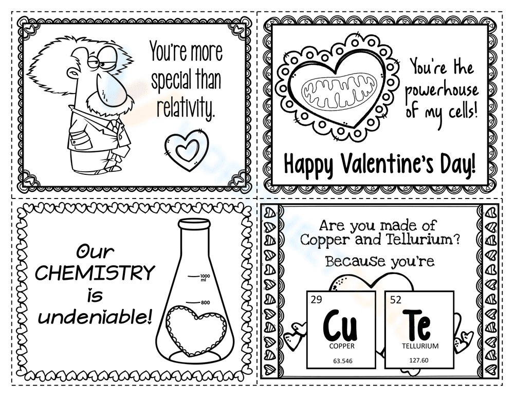 Science Valentine's Day Cards | Grade 6-12 Printable - Page 1